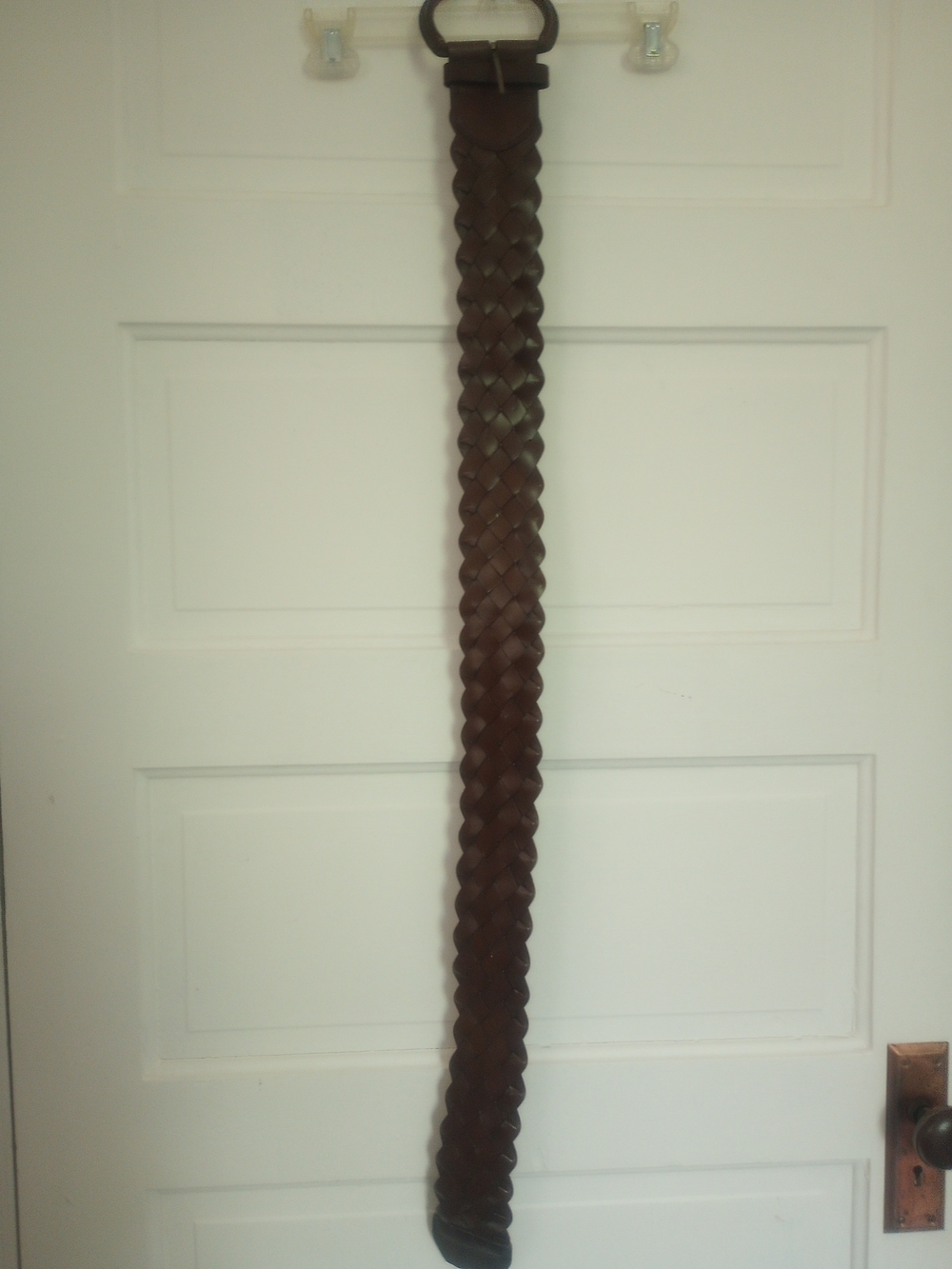 Brown Braided Leather Belt with Rounded Buckle